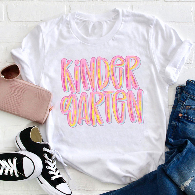 Personalized Pink Oil Painting Sfumato Font Teacher T-Shirt