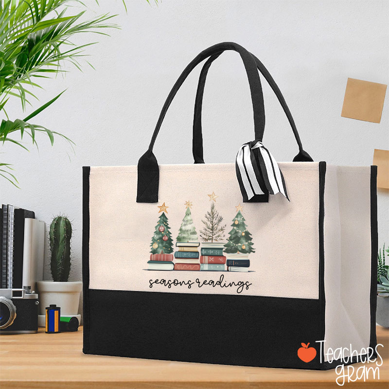 Bookish Christmas Seasons Readings Teacher Cotton Tote Bag