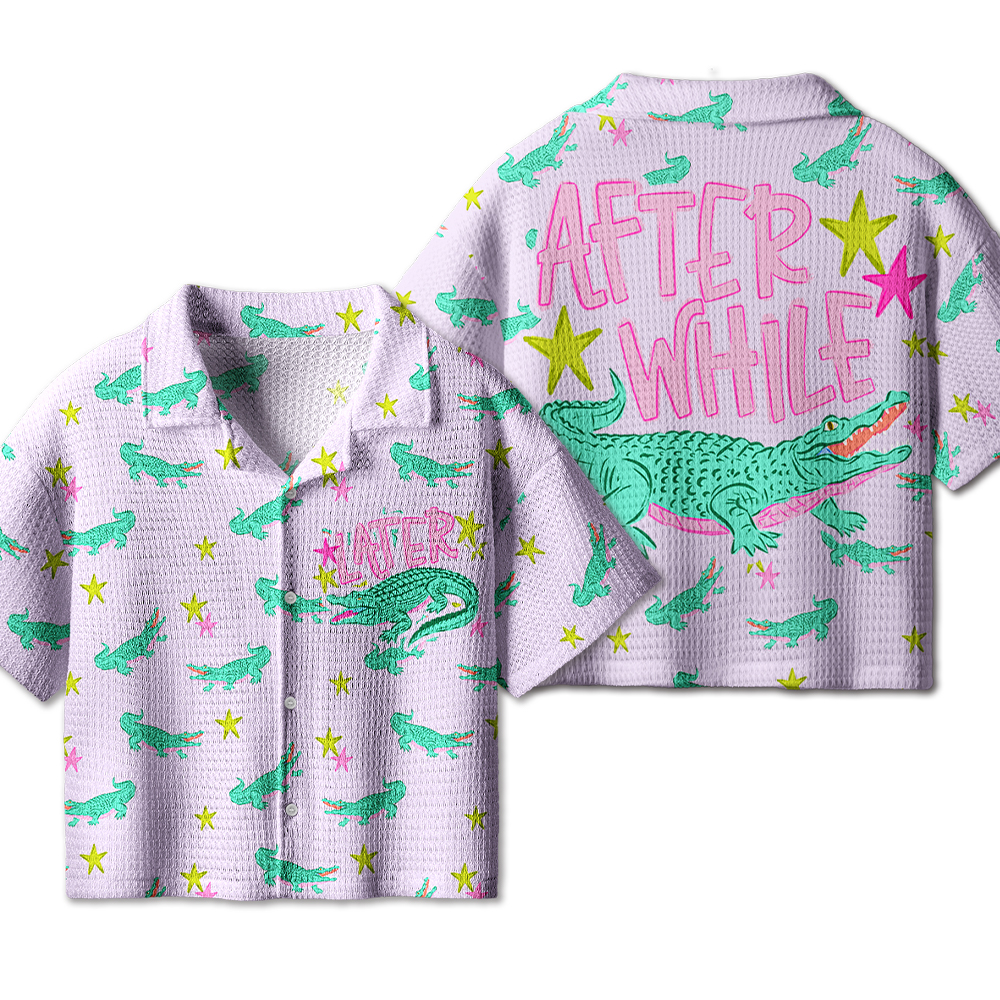Later Gator Teacher Crochet Crop Camp Shirt
