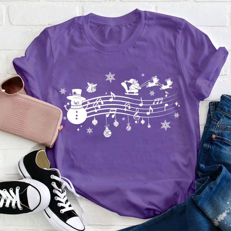 Santa Sleigh Snowman Music Teacher T-Shirt