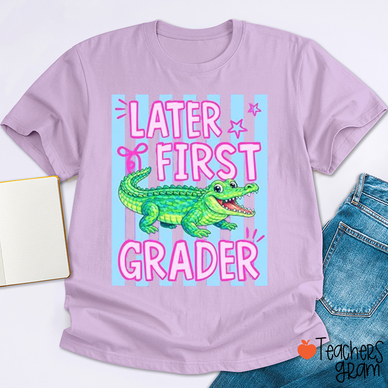 Personalized Grade Striped Neon Later Gator Teacher T-Shirt