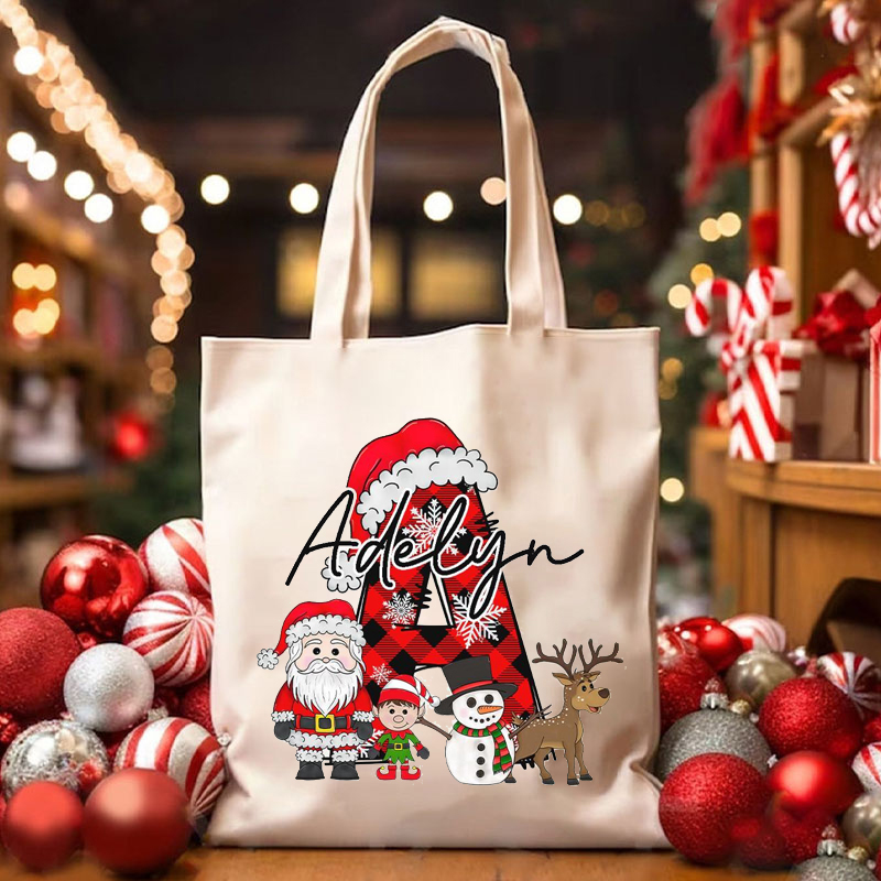 Personalized Name Santa Claus Reindeer Elf Snowman Teacher Tote Bag