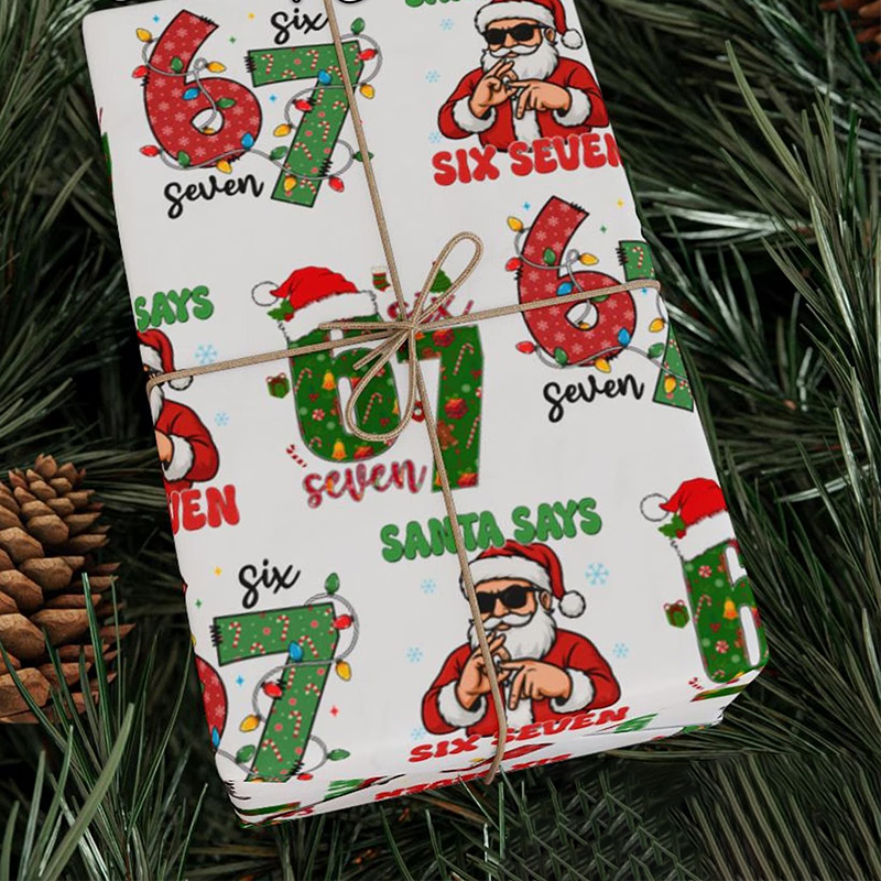 Six Seven Christmas Lights Santa Teacher Wrapping Paper