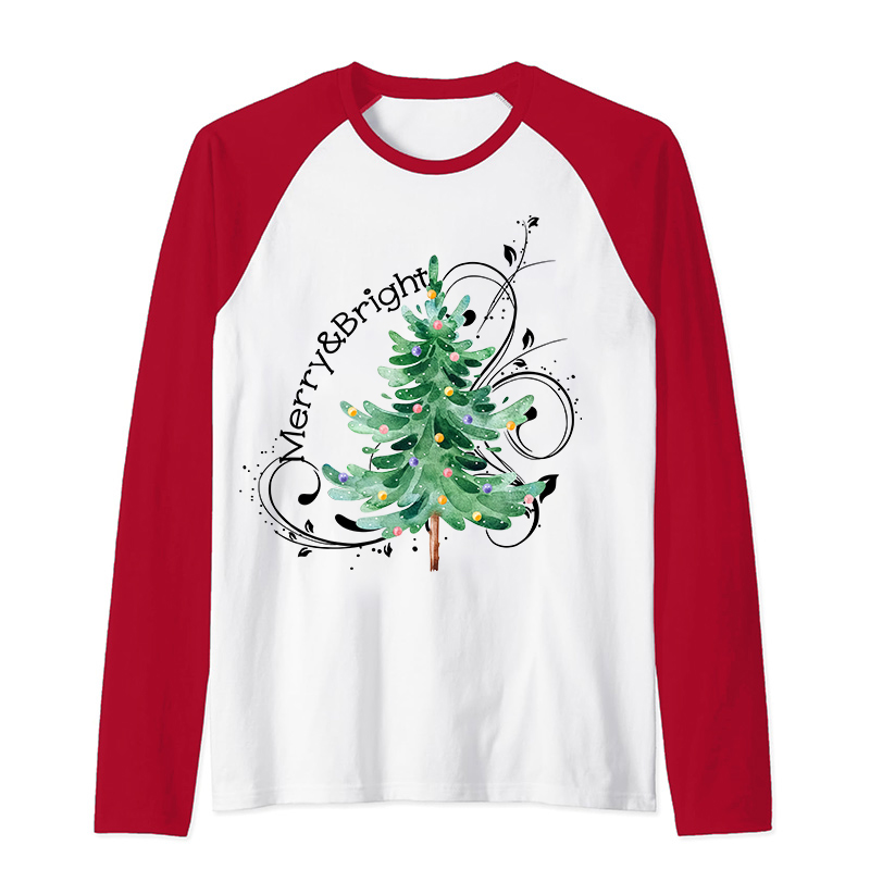 Merry And Bright Christmas Teacher Raglan Long Sleeve T-Shirt
