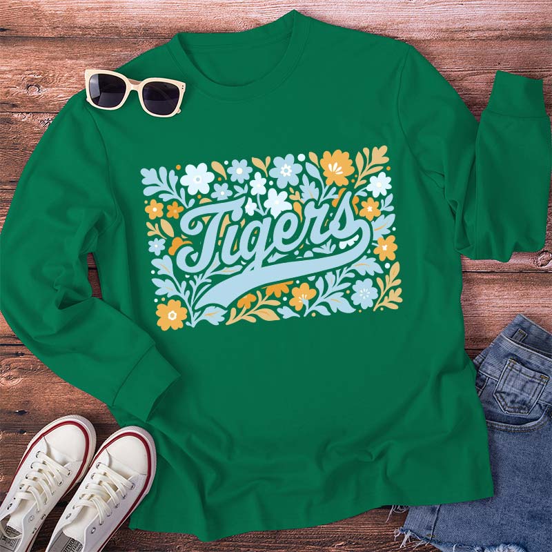 Personalized Mascot Flowers School Spirit Teacher Long Sleeve T-Shirt