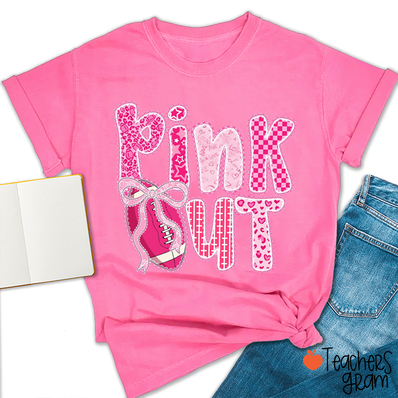 Personalized Sport Pink Out Lace Bow Teacher T-Shirt