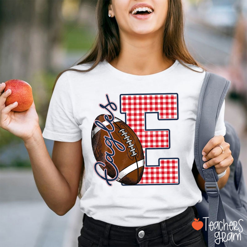 Personalized Mascot Sport Plaid Monogram Teacher T‑Shirt