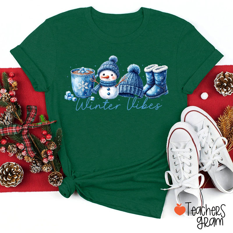 Winter Stuffs Winter Vibes Teacher T-Shirt