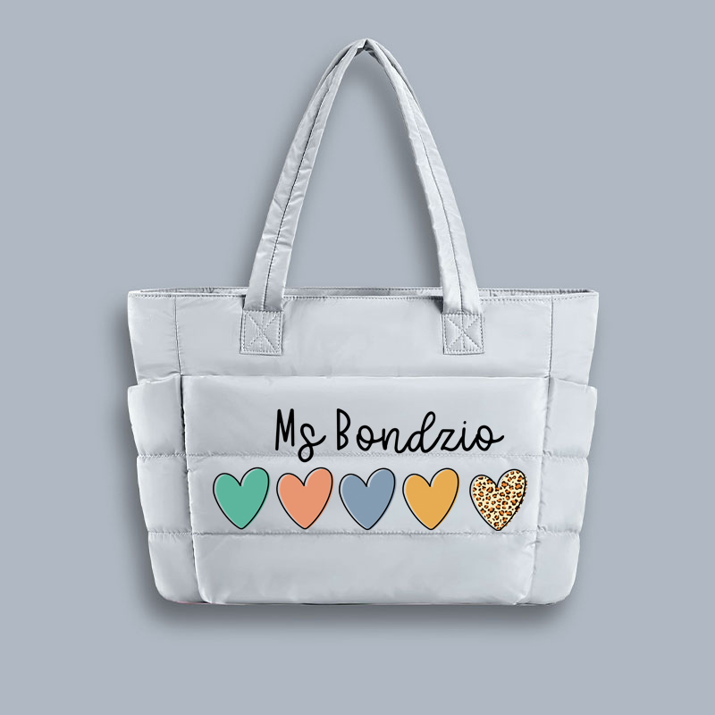 Personalized Colorful Love Teacher Puffy Tote Bag