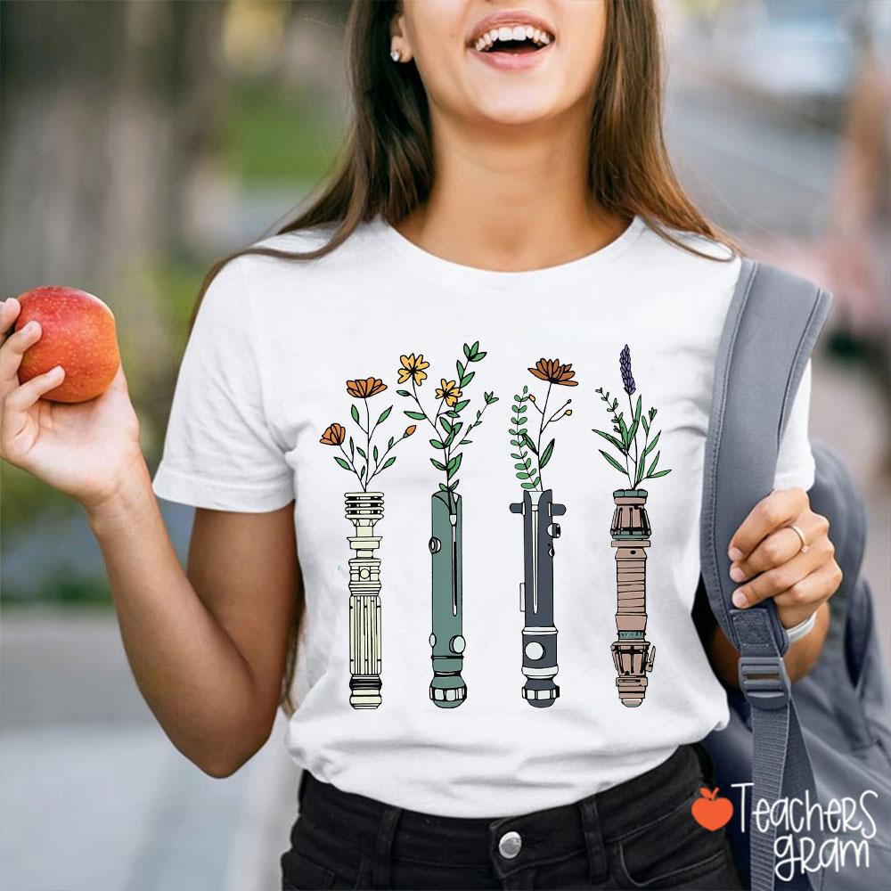 Floral Lightsaber Teacher T-Shirt