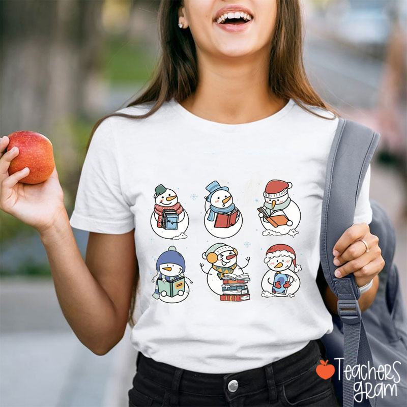 Reading Snowman Christmas Teacher T-Shirt