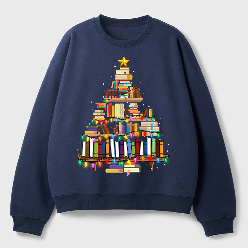 Book Christmas Tree Teacher Fleece Sweatshirt