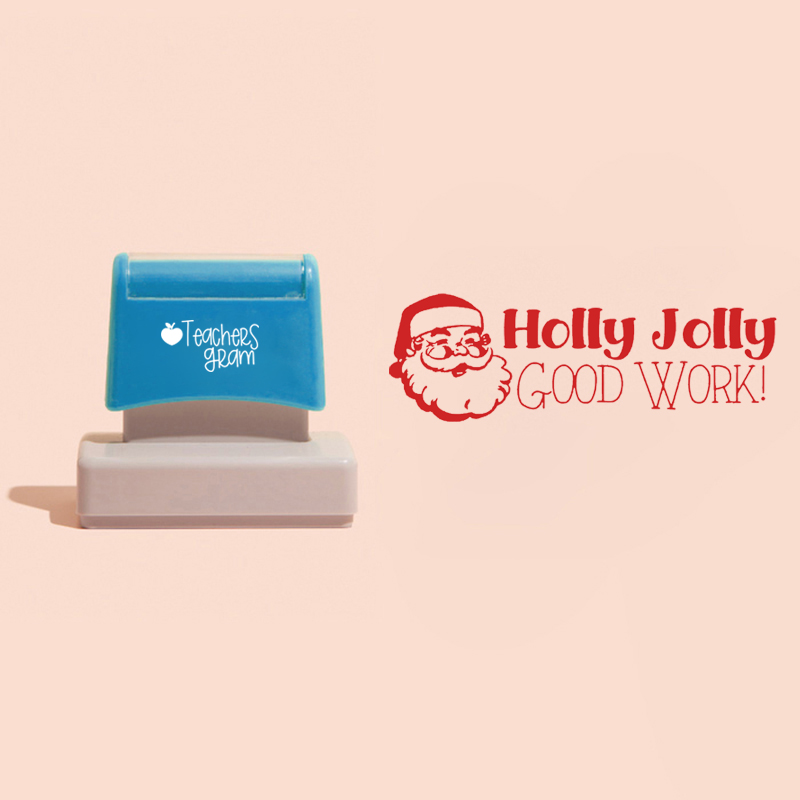 Holly Jolly Good Work Teacher Rectangle Stamp
