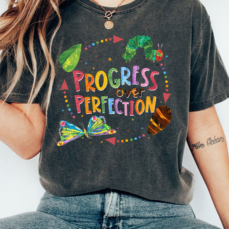 Progress Over Perfection Teacher Washed T-Shirt