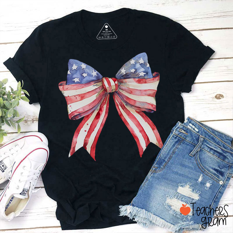 American Flag Bow Teacher T-Shirt