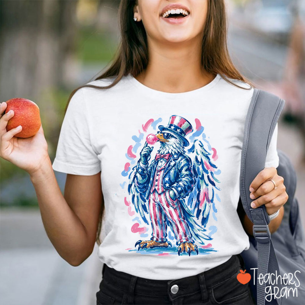 Bald Eagle Blowing Bubble Gum Teacher T-Shirt
