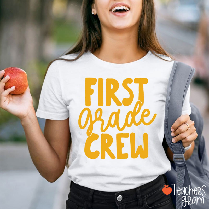 Personalized Grade Crew Bubble Cursive Text Teacher T-Shirt