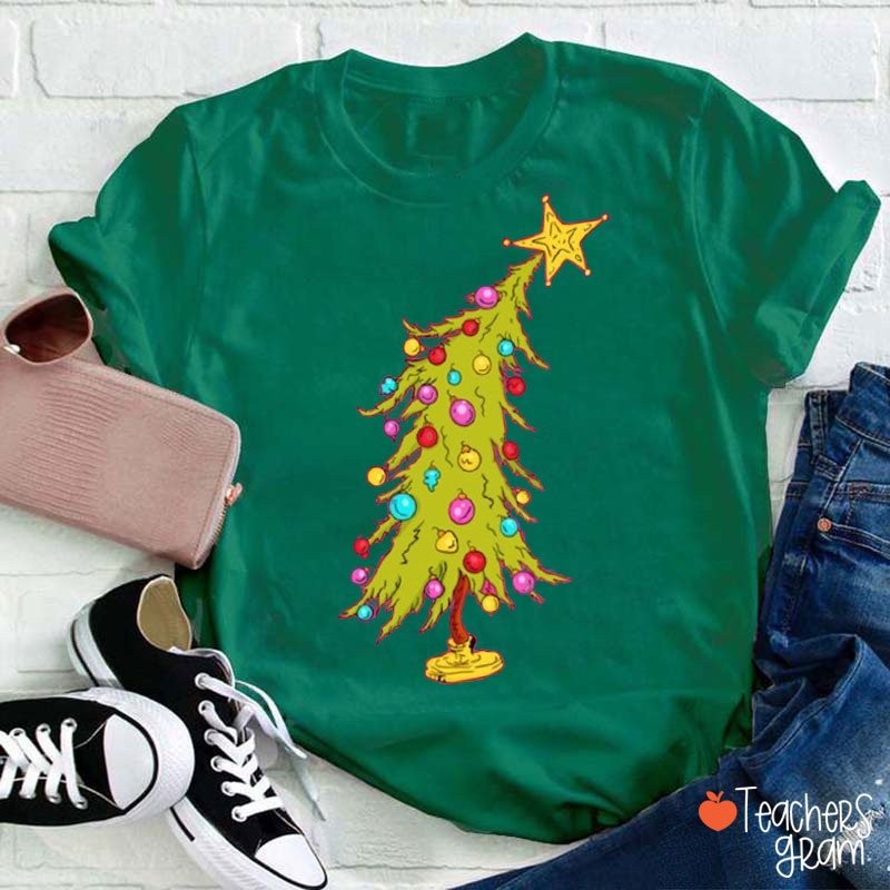 Christmas Tree With Colorful Lights Teacher T-Shirt