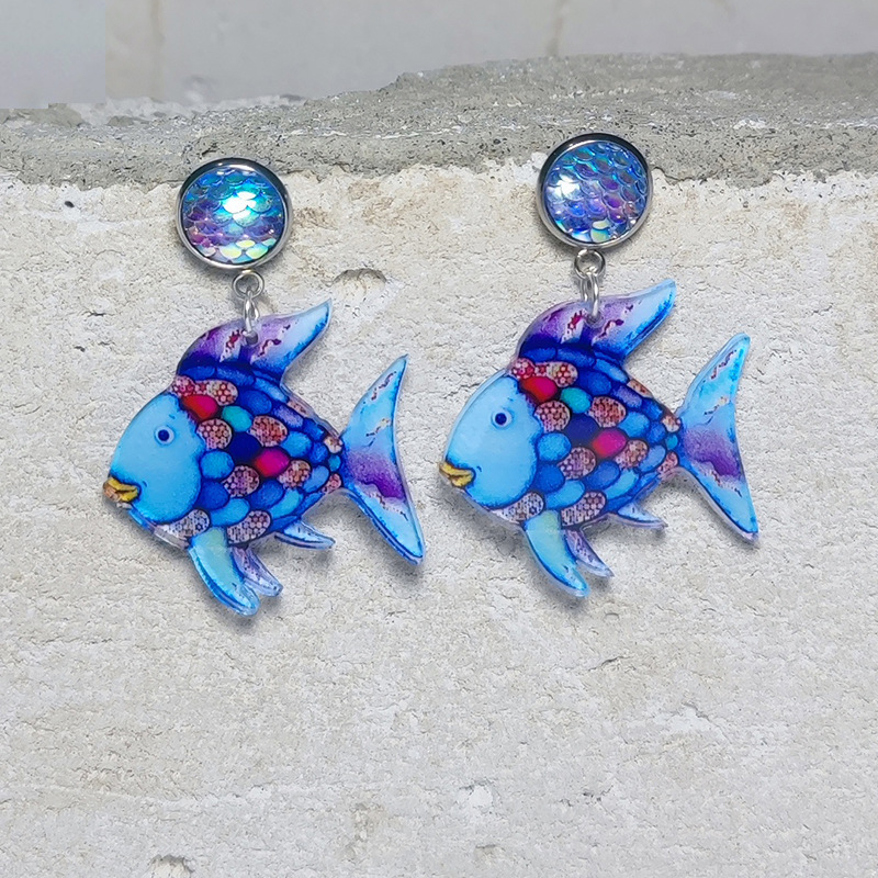 Rainbow Fish And Cute Mouse Teacher Acrylic Earrings