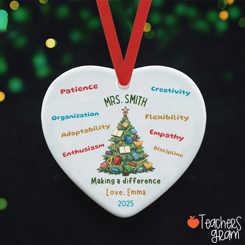 Personalized Name Making A Difference Teacher Ceramic Christmas Ornament