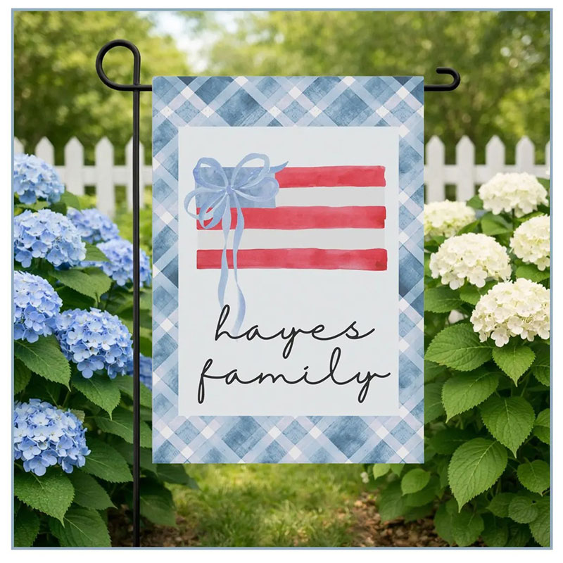 Personalized Family Name American Flag Bow Plaid Teacher Garden Flag