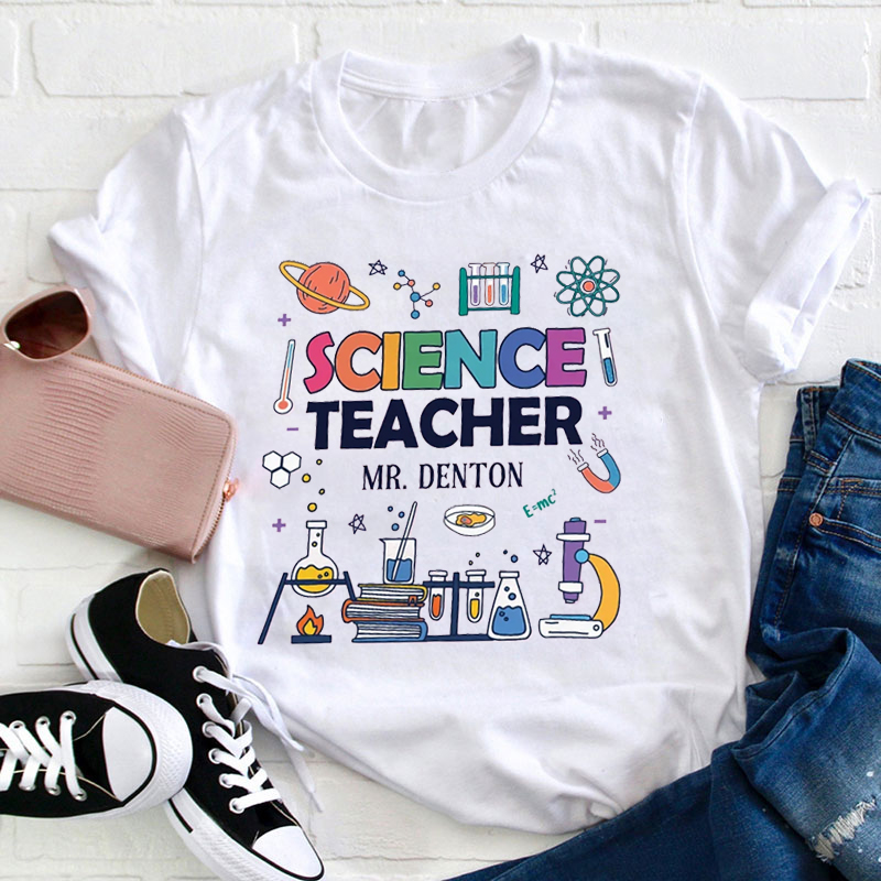 Personalized Science Teacher's Name Cute Science Icon Teacher T-Shirt