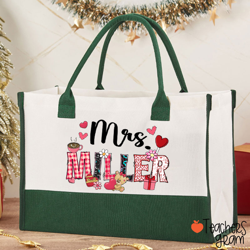 Personalized Valentine Vibe Teacher Cotton Tote Bag
