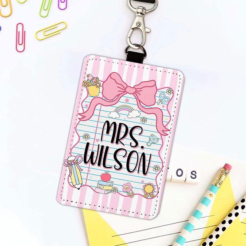 Personalized Name Pink Bow Tie Notebook Teacher Card Holder