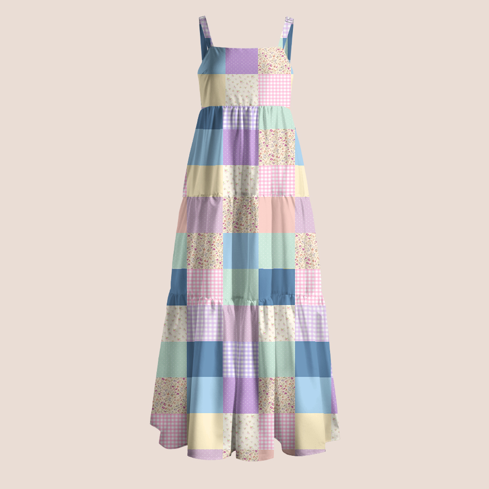 Cottagecore Gingham And Floral Patchwork Teacher Slip Dress