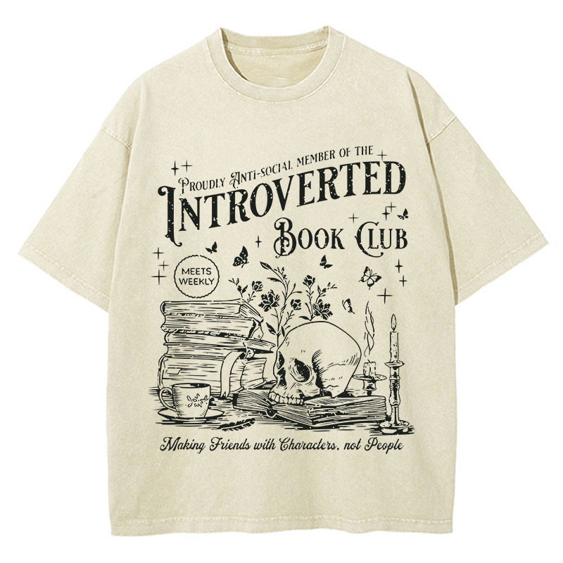 Introverted Book Club Teacher Washed T-Shirt