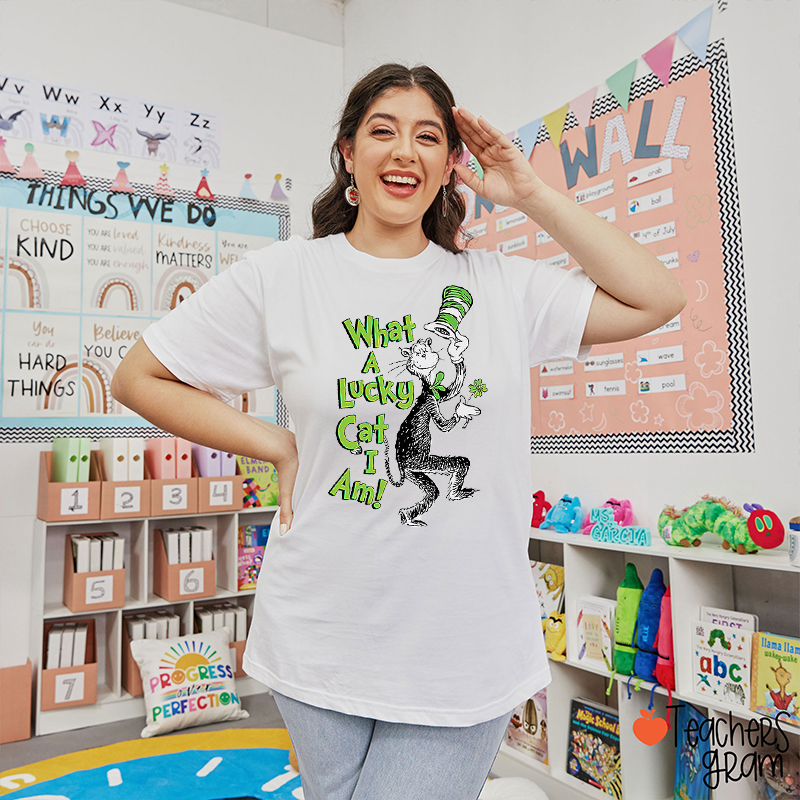 What A Lucky Cat I Am Teacher T-Shirt