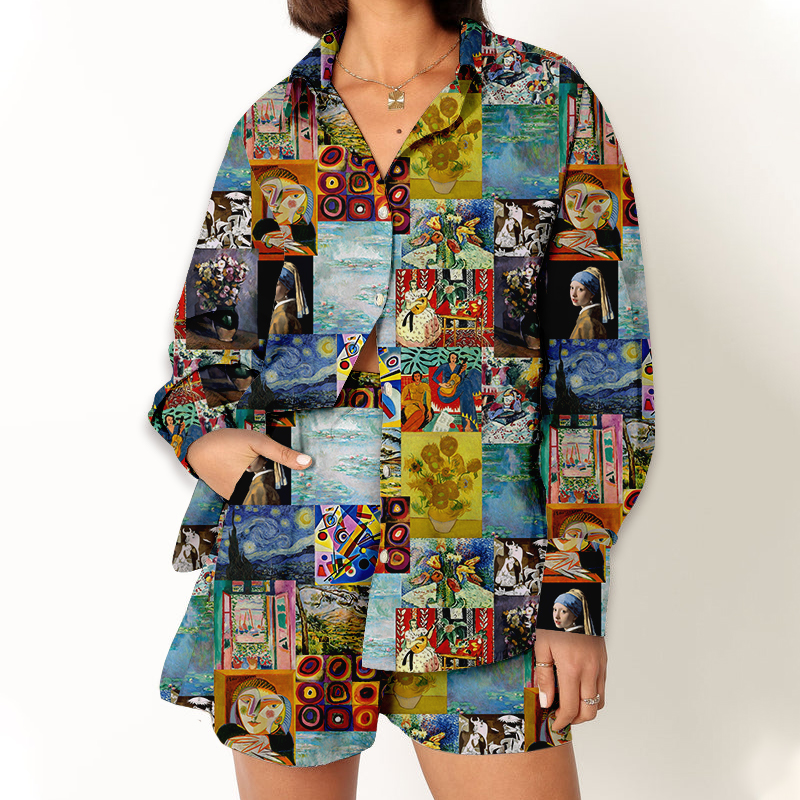 Famous Paintings Display Teacher Long Sleeve Shirt And Shorts Set