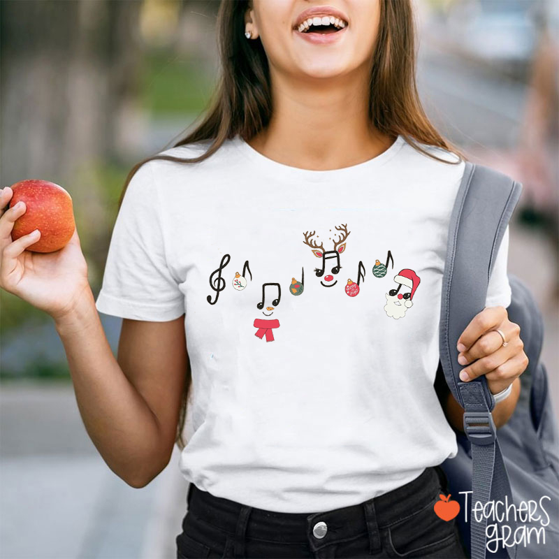 Santa Snowman Reindeer Music Notes Teacher T-Shirt