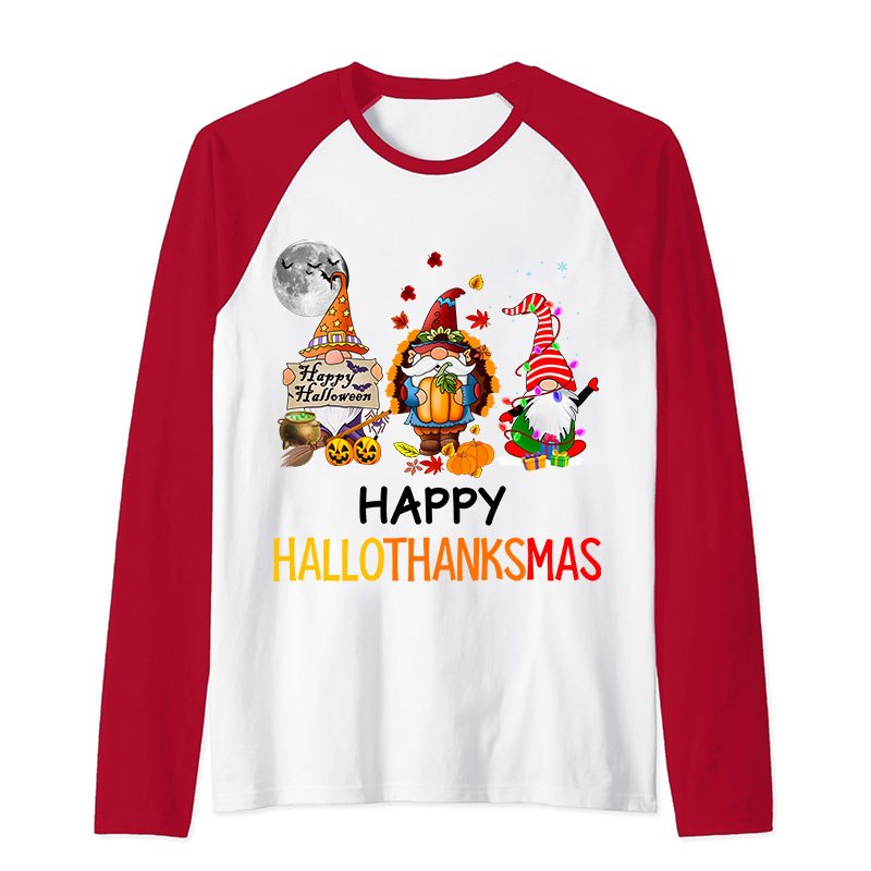 Happy Hallothanksmas Teacher Raglan Long Sleeve T-Shirt
