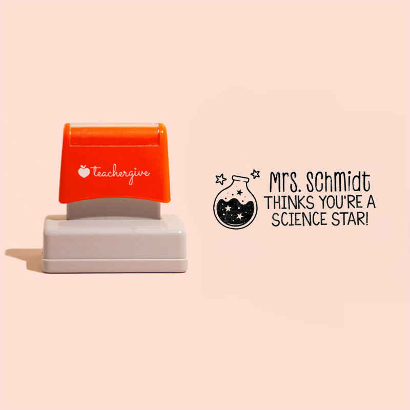 Personalized Thinks You're A Science Star Teacher Rectangle Stamp