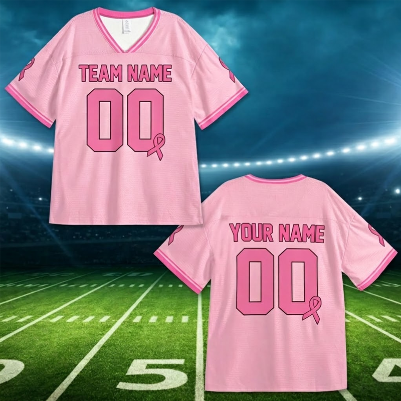 Personalized Team Name Number Pink Ribbon Teacher Mesh Jersey