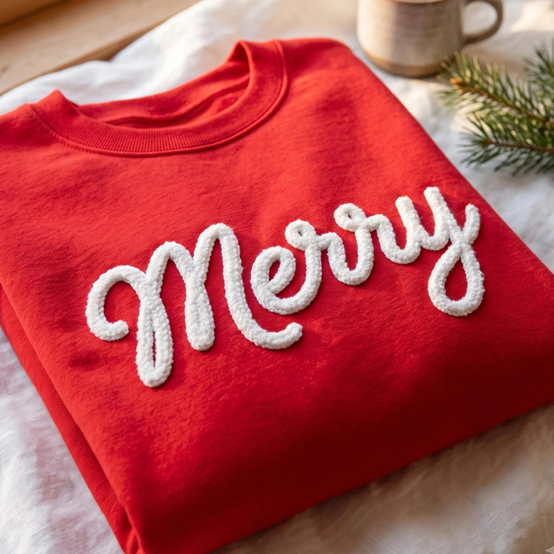 Merry Chenille Embroidery 3D Chenille Embroidery Teacher Sweatshirt