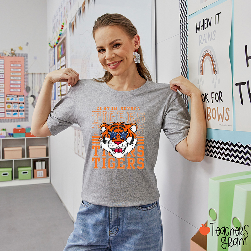 Personalized Mascot And School Name Stacked Typography Teacher T-Shirt