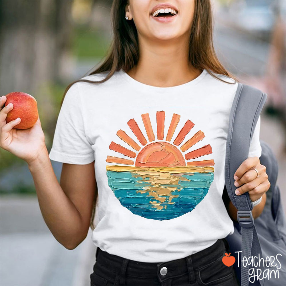 Oil Painting Style Sunset Teacher T-Shirt
