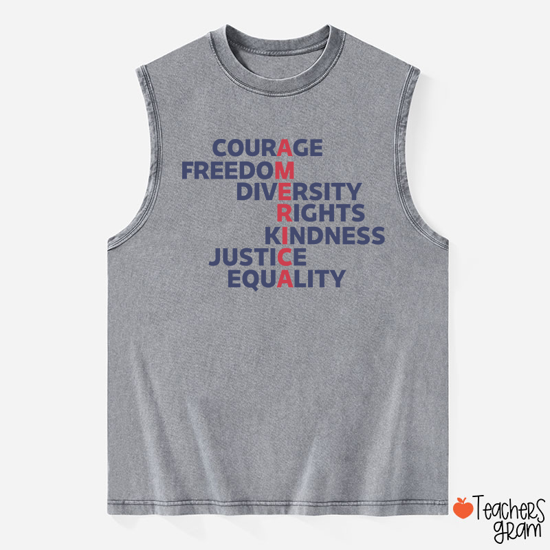Courage Freedom Diversity Right Kindness Justice Equality America Teacher Washed Tank Top