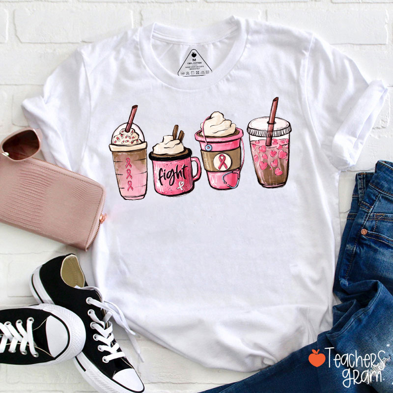Pink Ribbon Inspirational Coffee Teacher T‑Shirt