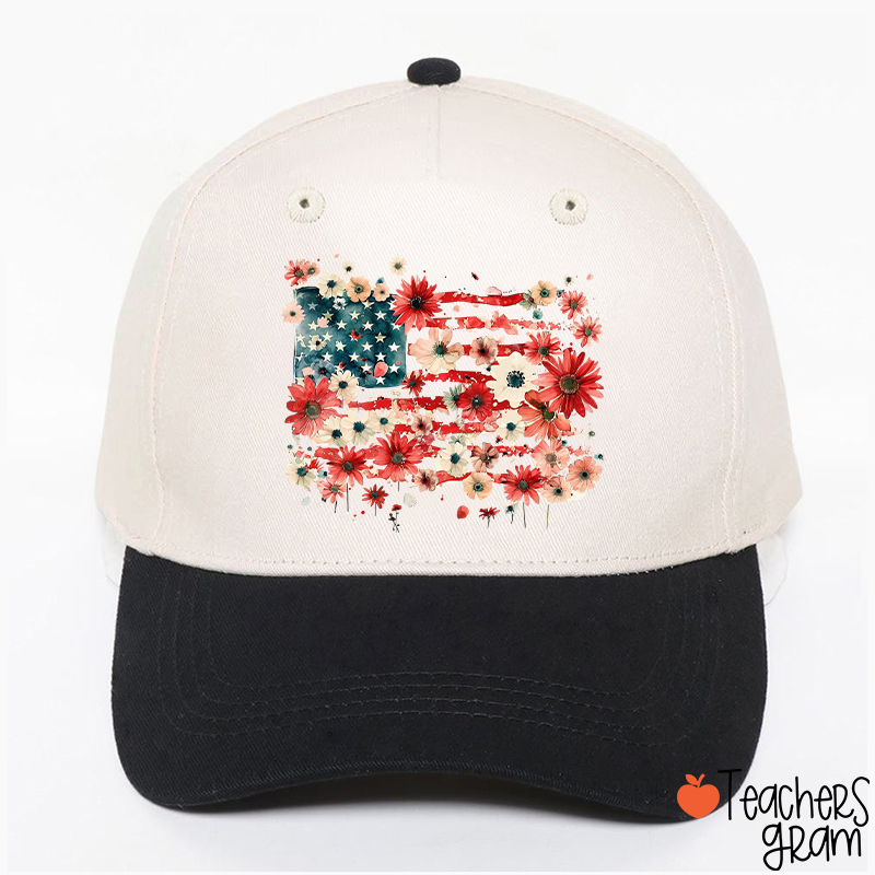 American Flag Floral Teacher Baseball Cap