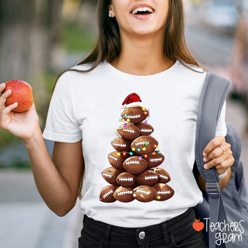 Football Chritmas Tree Teacher T-Shirt