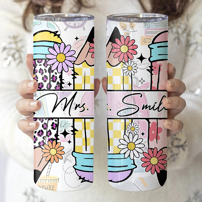 Leopard Flowers Pencil Teacher Tumbler