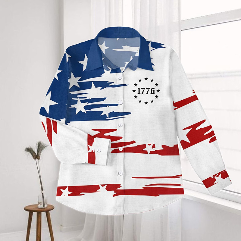 American 1776 Flag Teacher Crinkle Fabric Shirt
