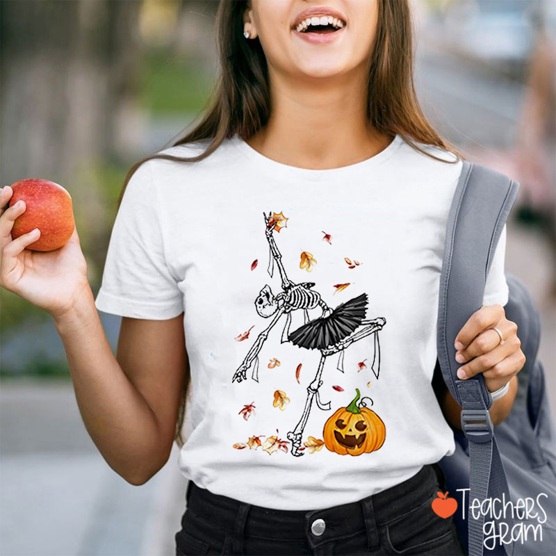 Pumpkin Leaves Ghost Ballet Dance Teacher T-Shirt