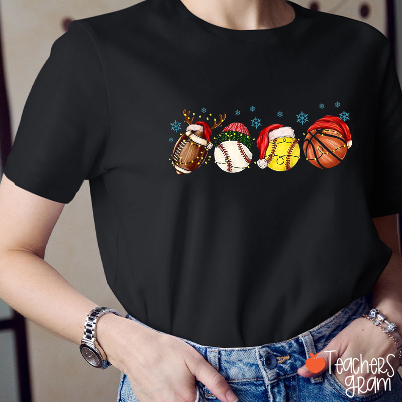 Ball With Santa Hat Teacher T-Shirt