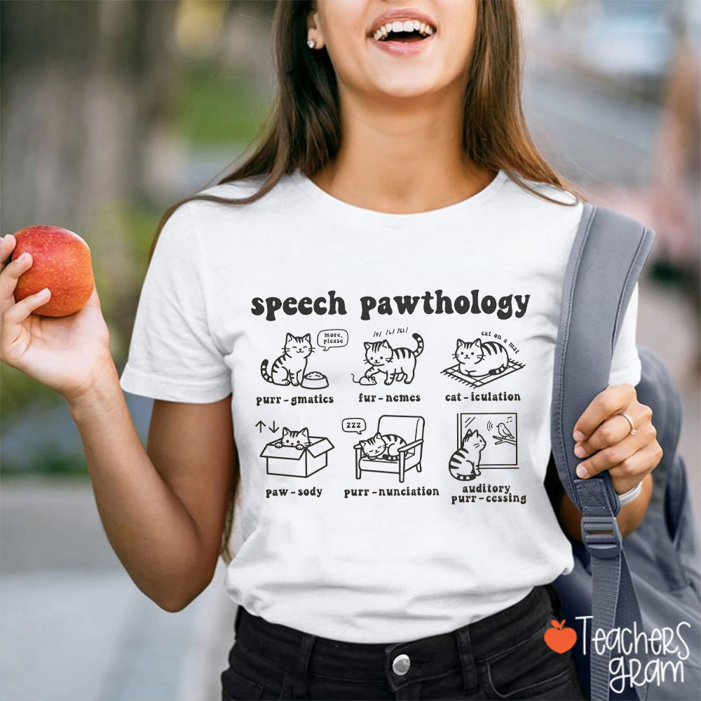 Cute Cats Speech Pawthology Teacher T-Shirt