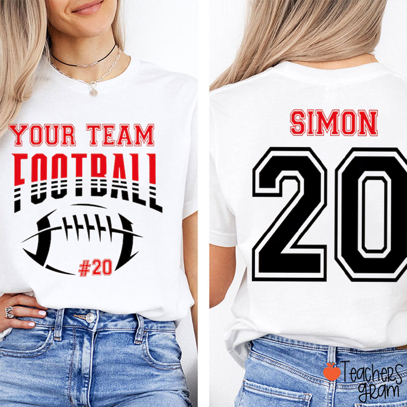 Personalized Team Name And Name Number Football Teacher Two Sided T‑Shirt