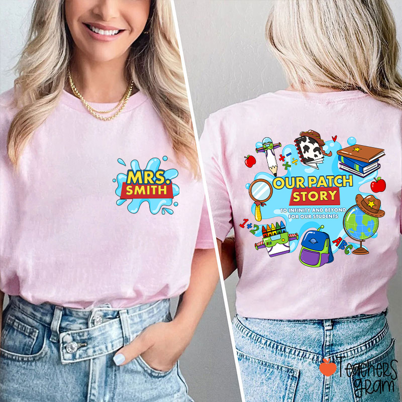 Personalized Name And Text Cartoon Supply Teacher Two Sided T-Shirt